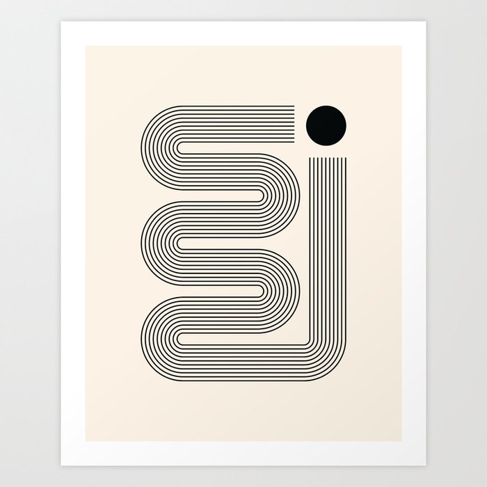 Geometric Lines in Black and Beige 12 (Modern Mid century abstraction) Art Print