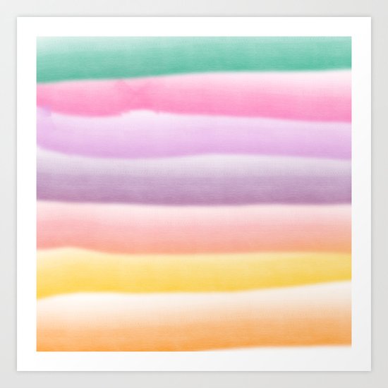Modern hand painted multi color summer watercolor stripes pattern Art Print