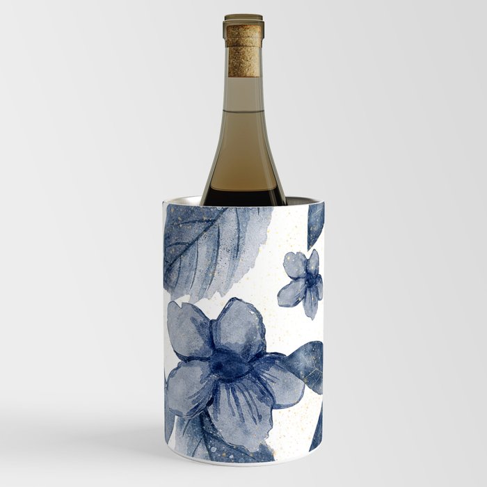 Navy Blue Watercolor Floral Pattern Wine Chiller