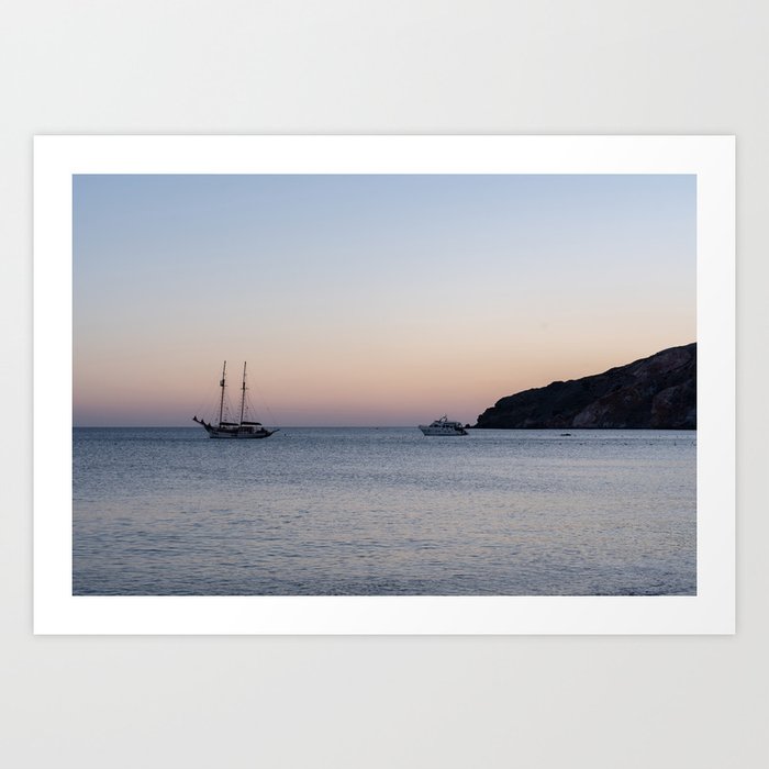 Sunset from Milos coast / Aegean Sea view in colourful sunset sky Art Print