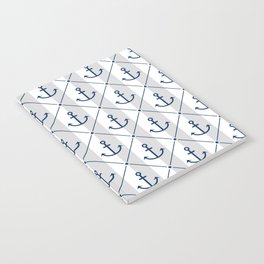 Navy Blue Anchor Pattern on White and Silver Grey Notebook