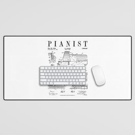 Grand Piano Old Vintage Patent Pianist Drawing Print Desk Mat
