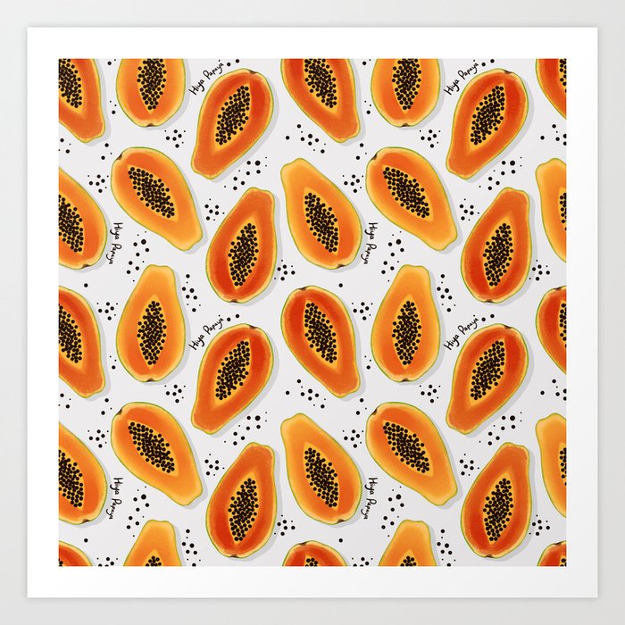 Hiya Papaya Tropical Fruit Pattern  Art Print