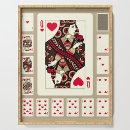Playing cards of Hearts suit in vintage style. Original design. Vintage illustration Serving Tray