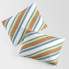 [ Thumbnail: Blue, White, Light Green, and Chocolate Colored Lined Pattern Pillow Sham ]