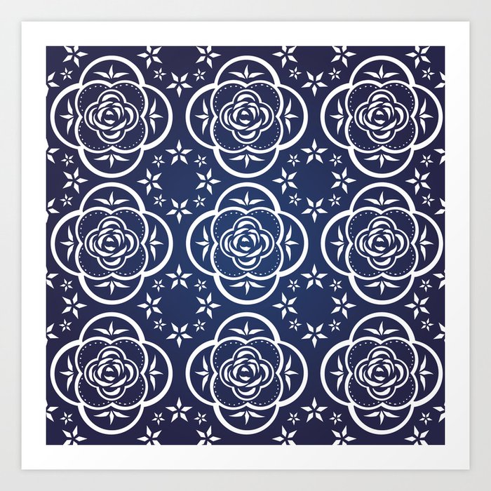 Western Rose (blue) Art Print