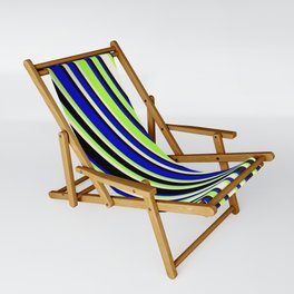 [ Thumbnail: Blue, Light Green, Beige & Black Colored Lines/Stripes Pattern Sling Chair ]