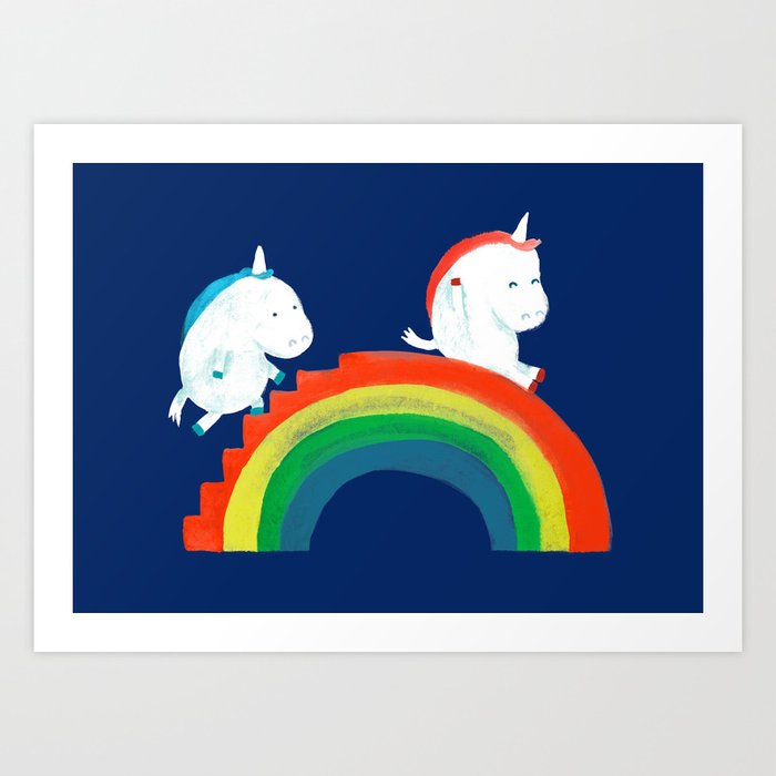 Unicorn on rainbow slide Art Print