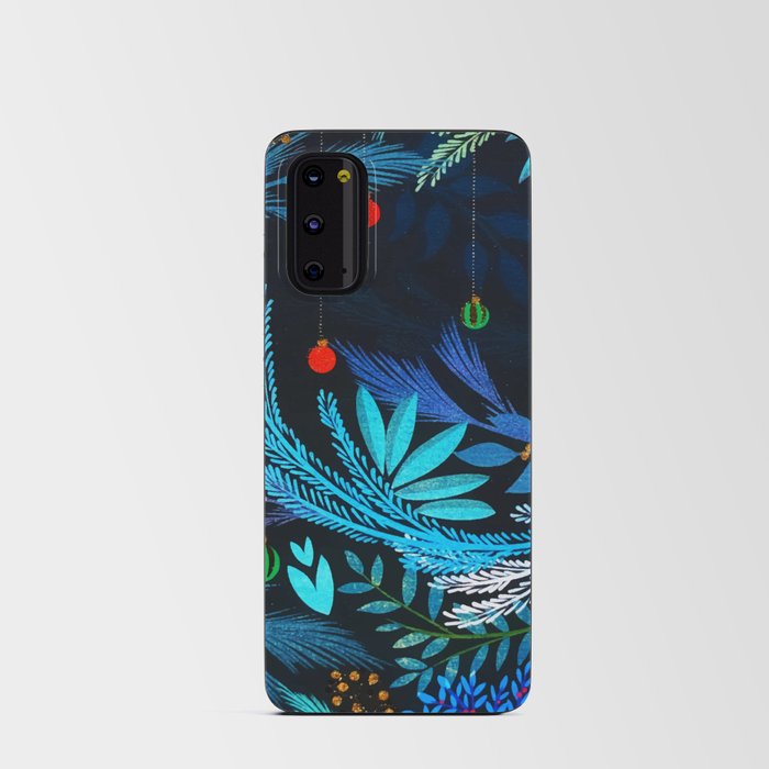Blue Frosty Christmas Forest Foliage Android Card Case