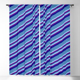 [ Thumbnail: Blue, Light Sky Blue, Purple & Dark Blue Colored Striped/Lined Pattern Blackout Curtain ]