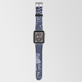 Floral Blooms and Line Art Flowers in Navy Blue Apple Watch Band
