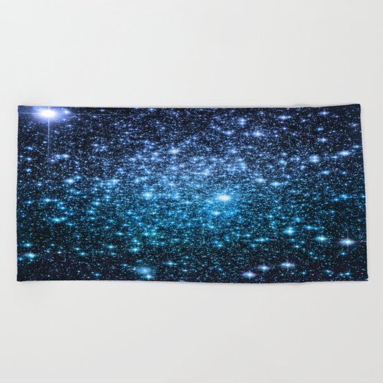 Galaxy Sparkle Stars Periwinkle Blue Turquoise Ombre Beach Towel