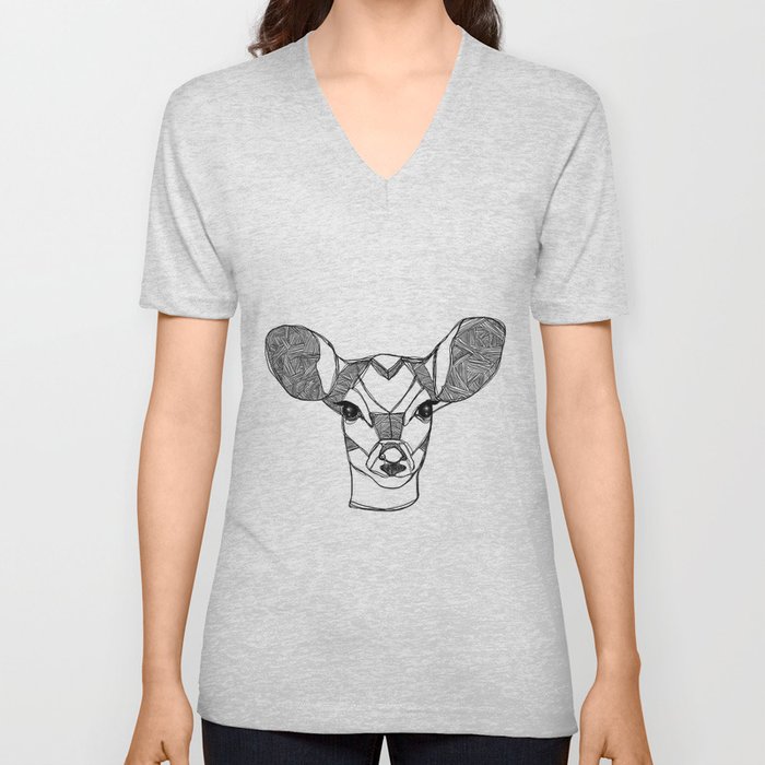 Monochrome Deer by Ashley Rose V Neck T Shirt