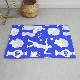 Blue greek statue and classic vintage monument pattern Rug
