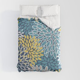 Modern, Floral Prints, Blue and Yellow Duvet Cover