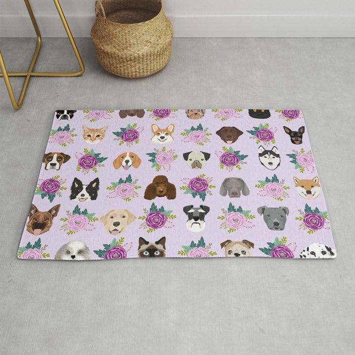 Dogs and cats pet friendly floral animal lover gifts dog breeds cat person Rug