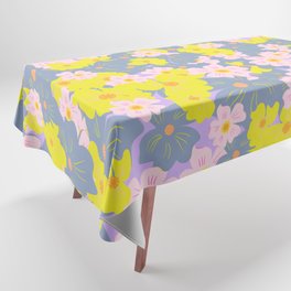 Pastel Spring Flowers on Lilac Purple Tablecloth
