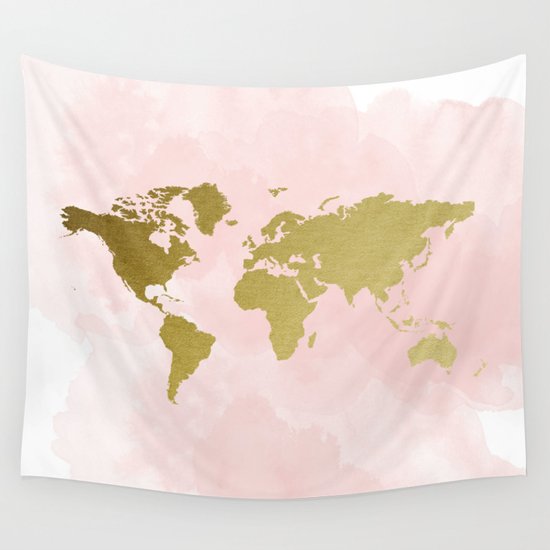 Gold World Map Poster Wall Tapestry