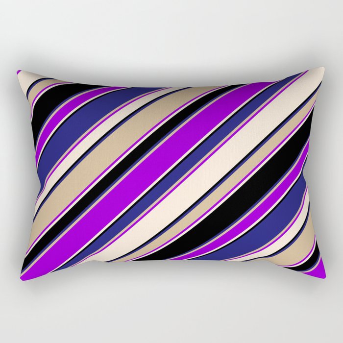 Eye-catching Tan, Dark Violet, Beige, Black, and Midnight Blue Colored Lined/Striped Pattern Rectangular Pillow