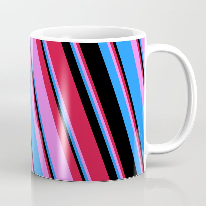 Crimson, Violet, Blue & Black Colored Lines/Stripes Pattern Coffee Mug