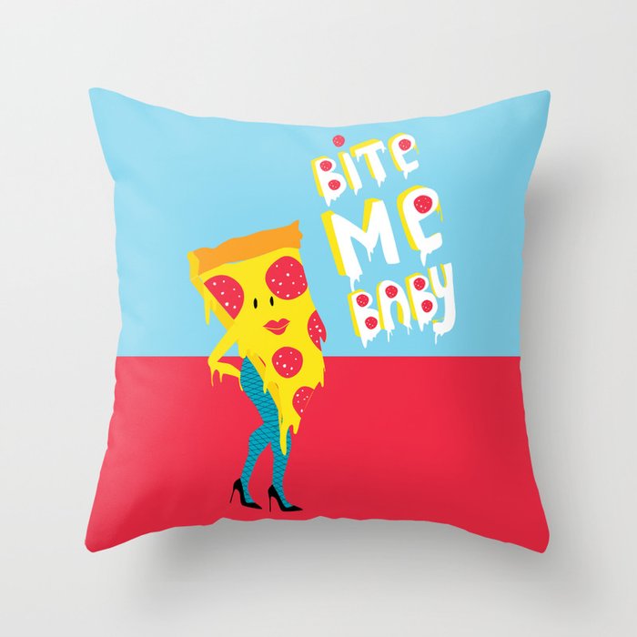pizza - bite me baby Throw Pillow