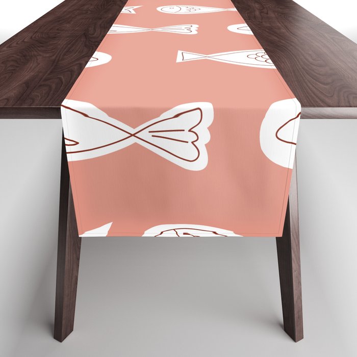 Little Fishes Pattern Salmon Coral Background Table Runner