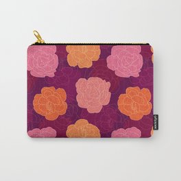 Layered Roses in Pink, Orange & Red on Dark Plum (pattern) Carry-All Pouch