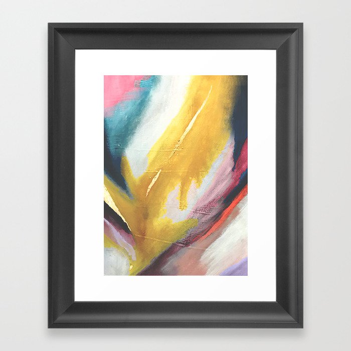 Ambition: a colorful abstract piece in bold yellow, blue, pink, red, and gold Framed Art Print