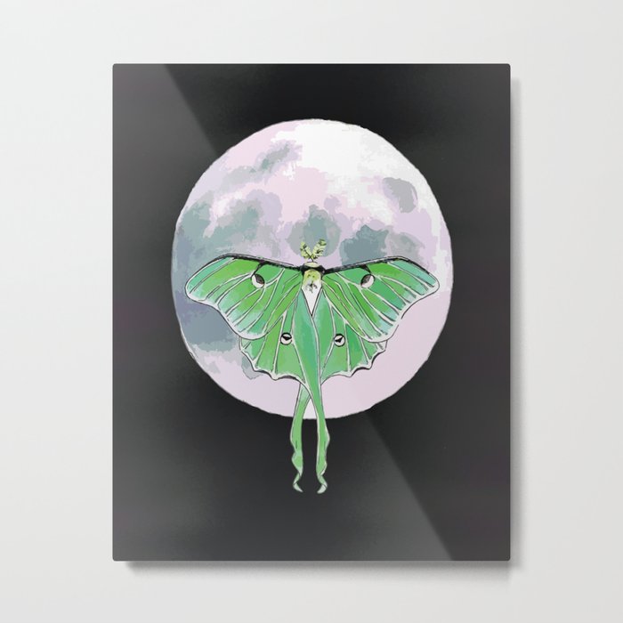 Luna Moth and Moon Metal Print