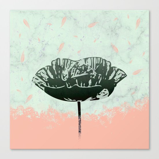 Beautiful Poppy Flower on Marble Design Canvas Print