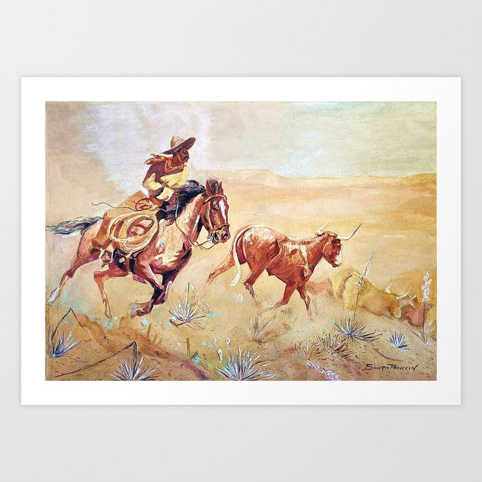 Vaquero Western Painting Untitled by Eward Borein Art Print