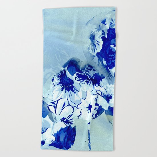 blue balloons floral Beach Towel