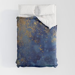 Night Blue And Gold Marbled Texture Duvet Cover