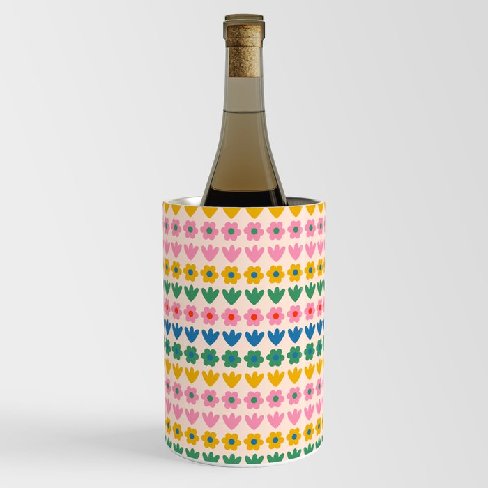 Spring Flower Stripes Cute Cheerful Colorful Mini Floral Pattern Wine Chiller