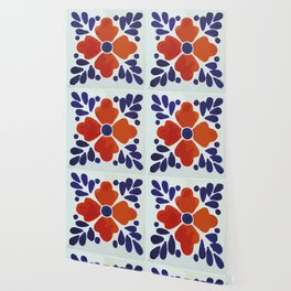 Classic flower and leaves hand painted mexican folk art Wallpaper