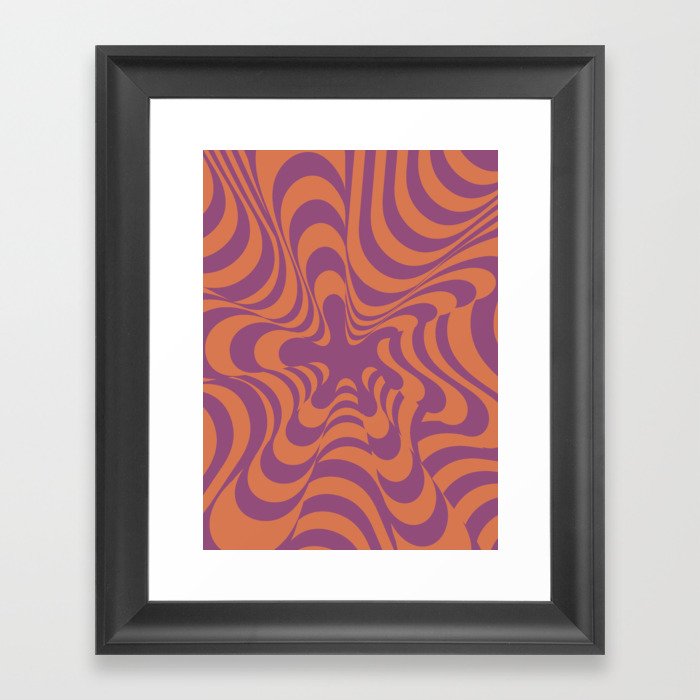 Abstract Groovy Retro Liquid Swirl Purple Orange Pattern Framed Art Print