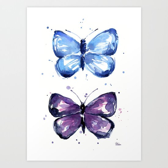 Butterflies Watercolor Blue and Purple Butterfly Art Print
