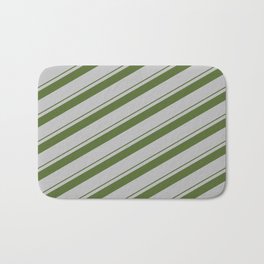 [ Thumbnail: Dark Olive Green & Grey Colored Striped/Lined Pattern Bath Mat ]