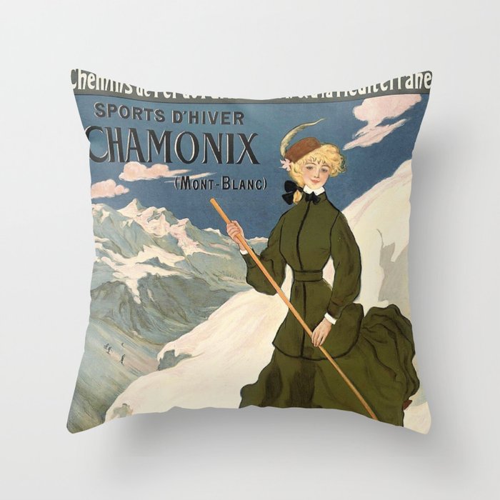 Chamonix Vintage Ski poster Throw Pillow