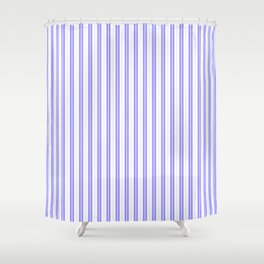 Royal Blue and White Narrow Vertical Vintage Provincial French Chateau Ticking Stripe Shower Curtain