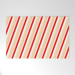 [ Thumbnail: Red, White, and Tan Colored Lines/Stripes Pattern Welcome Mat ]