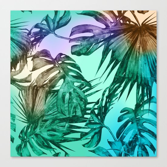 Simply Palm Leaves in Hologram Island Green Canvas Print