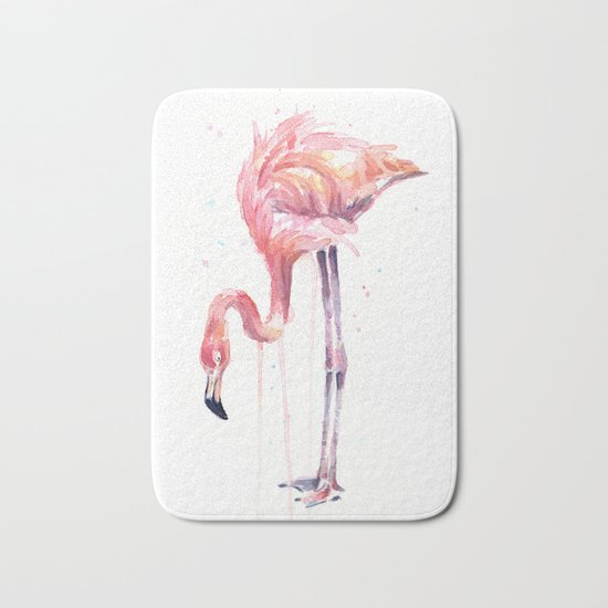 Flamingo Watercolor Painting Art Tropical Birds | Facing Left Bath Mat