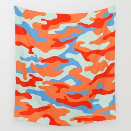 Camouflage Pattern Orange Blue Red Wall Tapestry