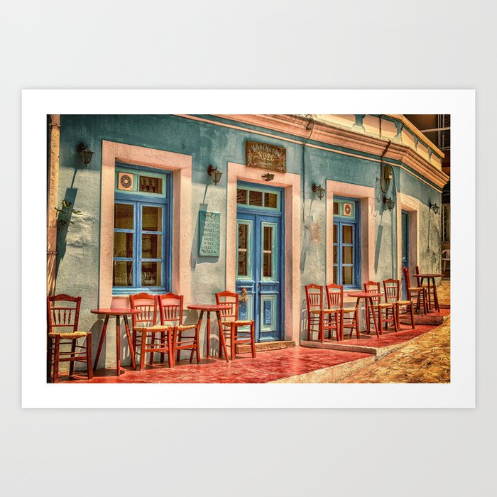 Pastel Cafe Peloponnese Greece Art Print