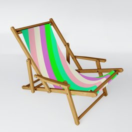 [ Thumbnail: Beige, Orchid, Lime, Green, and Light Pink Colored Striped/Lined Pattern Sling Chair ]