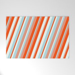 [ Thumbnail: Dark Salmon, Red, Mint Cream, and Powder Blue Colored Lined Pattern Welcome Mat ]