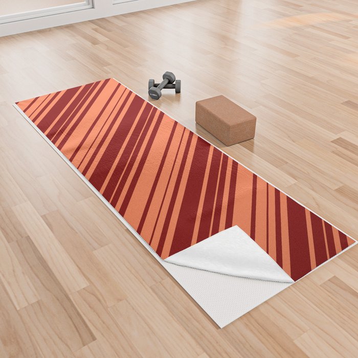 Coral & Maroon Colored Lined/Striped Pattern Yoga Towel