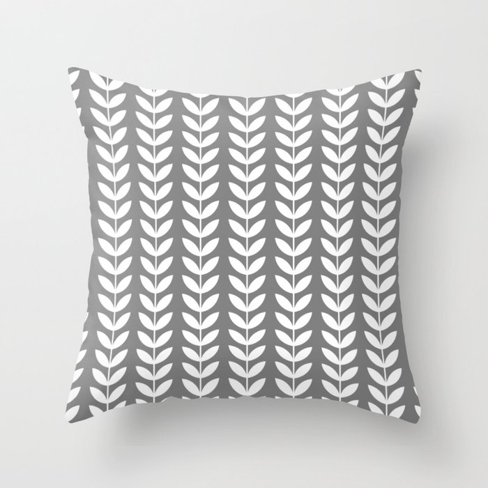 Grey and White Scandinavian leaves pattern Throw Pillow