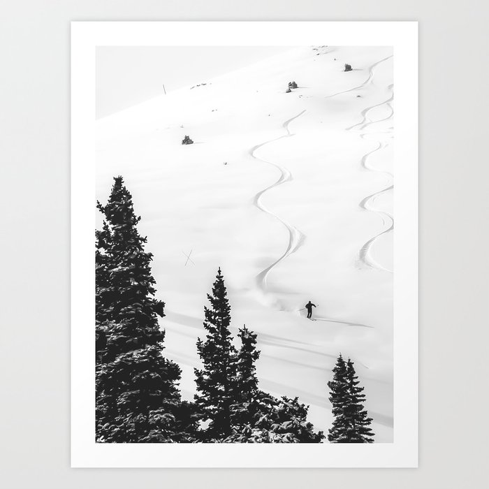 Backcountry Skier // Fresh Powder Snow Mountain Ski Landscape Black and White Photography Vibes Kunstdrucke
